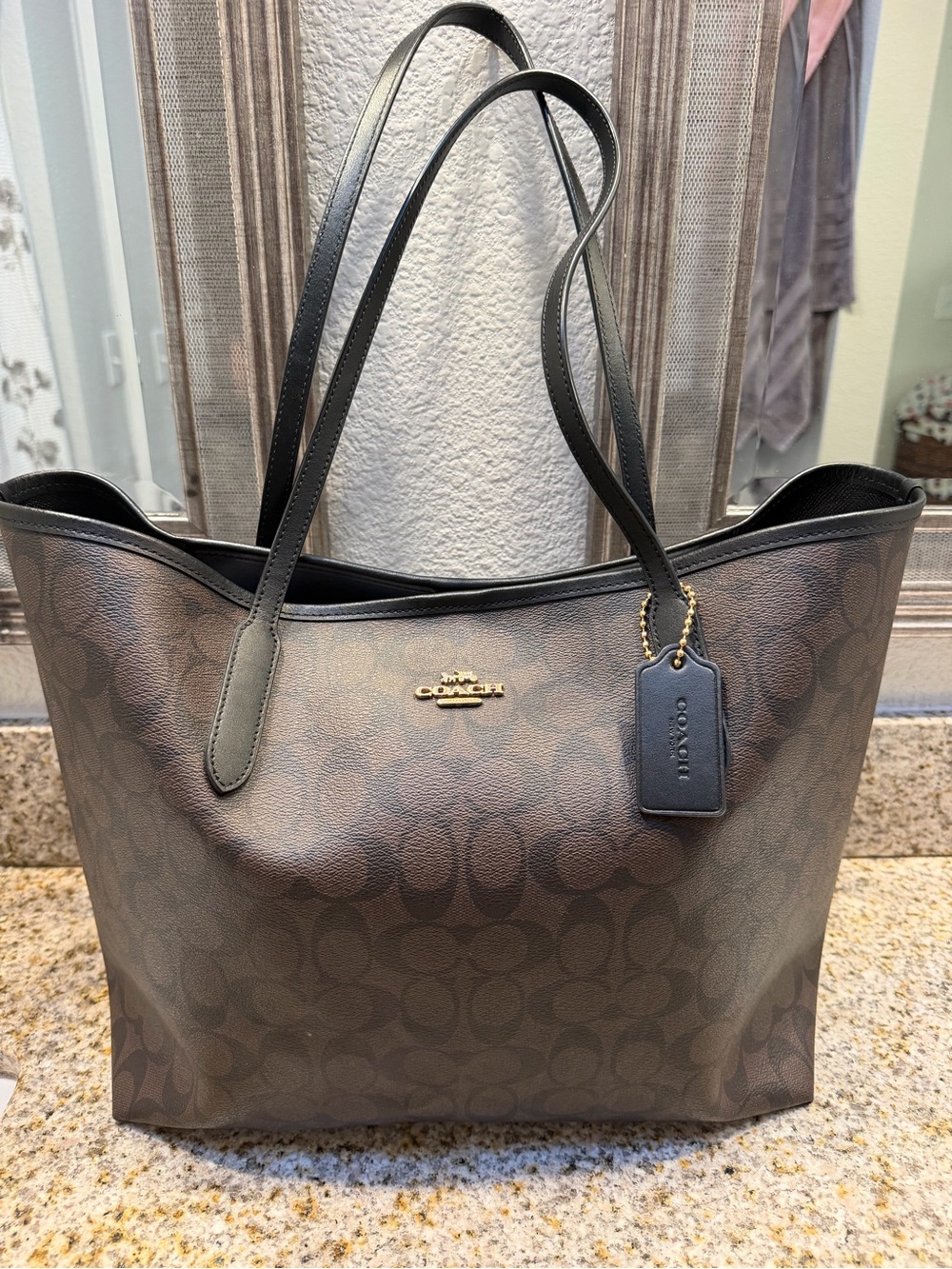 Coach Brown/Black Signature Logo Tote in Coach Monogram